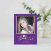 Carte Postale Écriture manuscrite Gold & Purple Graduation Merci (Debout devant)