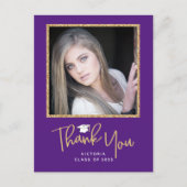 Carte Postale Écriture manuscrite Gold & Purple Graduation Merci (Devant)