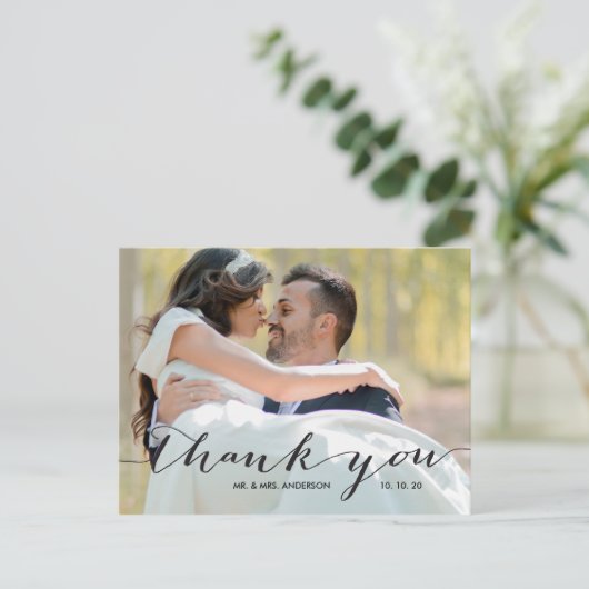 Carte Postale Écriture manuscrite Noir 2 Mariage photo Merci (Debout devant)