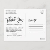 Carte Postale Écriture moderne au pinceau Amour et Merci Mariage (Dos)