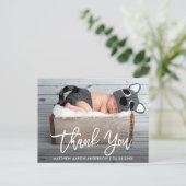 Carte Postale Écriture Moderne au Pinceau Nouveau-Né Merci Blanc (Debout devant)