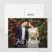 Carte Postale Écriture moderne au pinceau Photo Juste Mariés (Devant / Derrière)