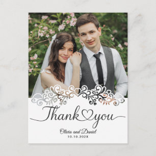 Carte Postale Écriture Moderne Cœur Amour Mariage Plat Remerciem