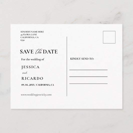 Carte Postale Écriture Moderne Simple Mariage Enregistrer La Dat (Dos)