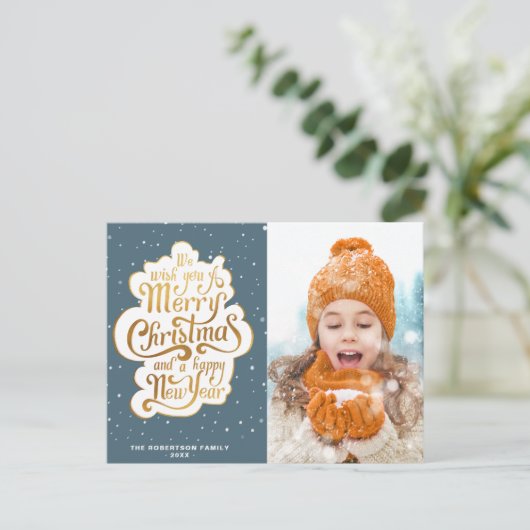 Carte Postale écriture or photo Noël (Debout devant)