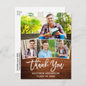 Carte Postale Écriture Pinceau Bois 4 Photo Remerciement Diplôme (Devant / Derrière)