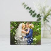 Carte Postale Écriture Pinceau Meilleur Jour Mariage Merci (Debout devant)