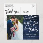 Carte Postale Écriture Pinceau Rustique Bois Bleu Amour Merci Ma (Devant / Derrière)