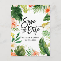 Écriture Pinceau Save the Date Floral Corail Tropi