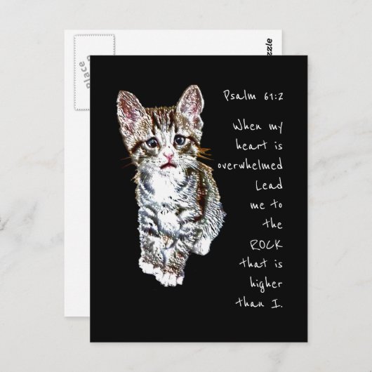 Carte Postale Écriture Psaume 61:2 Encourageant Aquarelle Chat (Devant / Derrière)
