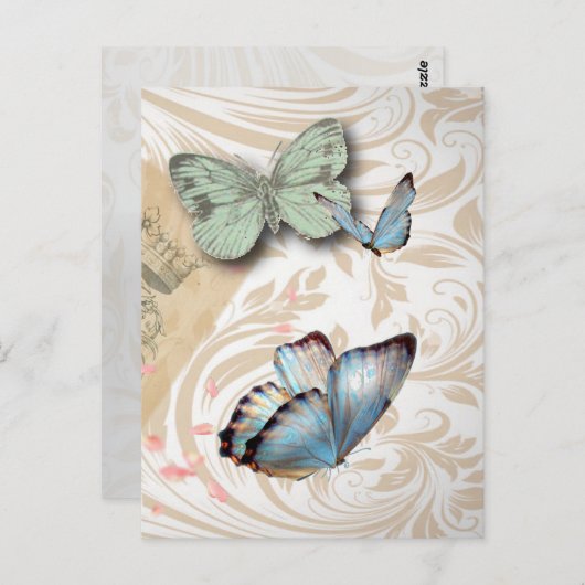 Carte Postale écritures postmark papillon Paris Effiel Tower (Devant / Derrière)