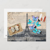 Carte Postale écritures postmark papillon Paris Effiel Tower (Devant / Derrière)