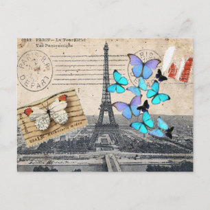 Carte Postale écritures postmark papillon Paris Effiel Tower