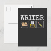 Carte Postale Écrivain livre Typewriter Crayon auteur littératur (Devant / Derrière)
