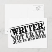 Carte Postale Écrivain : Pas fou juste à réécrire (Devant / Derrière)