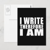 Carte Postale Ecrivains De Citation Drôle : J'Écris Donc Je Suis (Devant / Derrière)