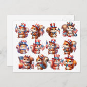 Carte Postale Écureuil 4 juillet Aquarelle mignon (Devant / Derrière)