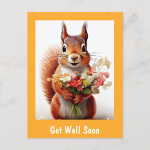 Carte Postale Écureuil Animal Mignon avec Fleurs Prompt rétablis