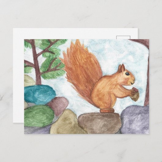 Carte postale écureuil aquarelle | Unique | Nature (Devant / Derrière)
