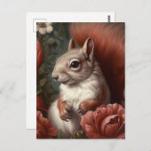 Carte Postale Écureuil Aux Fleurs (Devant / Derrière)