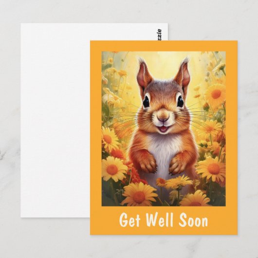 Carte Postale Écureuil dans les fleurs jaunes Cadeau de bon réta (Devant / Derrière)