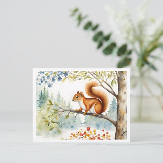 Carte Postale Écureuil d'aquarelle géant en forêt (Debout devant)