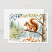 Carte Postale Écureuil d'aquarelle géant en forêt (Devant / Derrière)