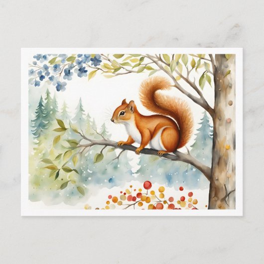 Carte Postale Écureuil d'aquarelle géant en forêt (Devant)