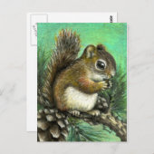 Carte Postale Écureuil de bébé et cônes (Devant / Derrière)