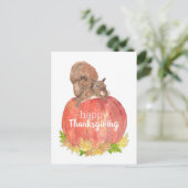 Carte Postale Écureuil de Thanksgiving sur citrouille (Debout devant)