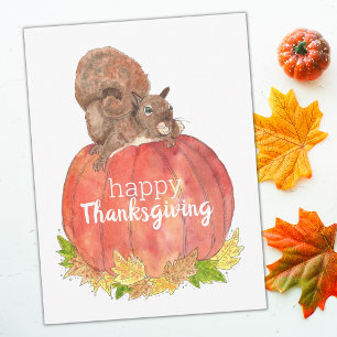 Carte Postale Écureuil de Thanksgiving sur citrouille