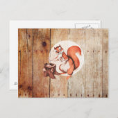 Carte Postale Écureuil drôle sur bois (Devant / Derrière)