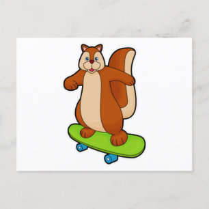Carte Postale Écureuil en patineur avec planche à roulettes