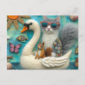 Carte Postale Écureuil et chat sur le cygne en laine flottant am (Devant)
