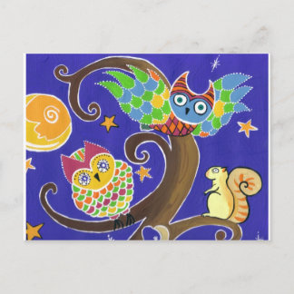 Carte Postale écureuil et hibou