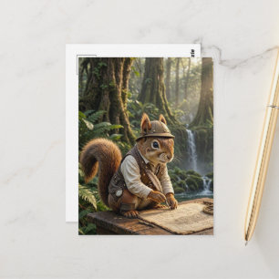 Carte Postale Écureuil Explorateur de Fantaisie Mignon