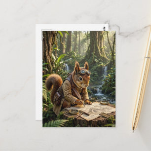 Carte Postale Écureuil Explorateur de Fantaisie Mignon