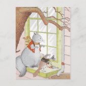 Carte Postale Écureuil gris et oiseau regardant dans la fenêtre (Devant)