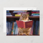 Carte Postale Écureuil intelligent Lecture d'un dictionnaire (Devant / Derrière)