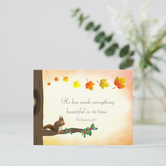 Carte Postale Écureuil mignon avec Mistletoe et Feuilles automna (Debout devant)