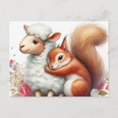 Carte Postale Écureuil mignon qui étreint un mouton (Devant)