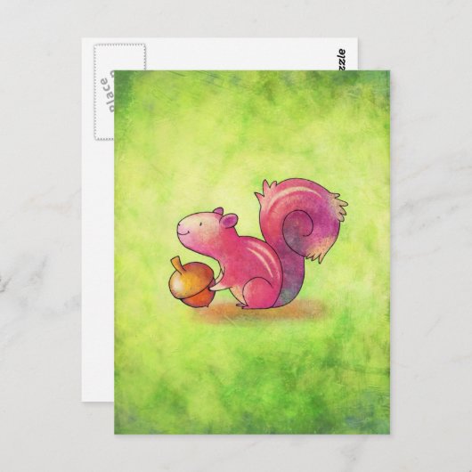 Carte postale écureuil rose (Devant / Derrière)