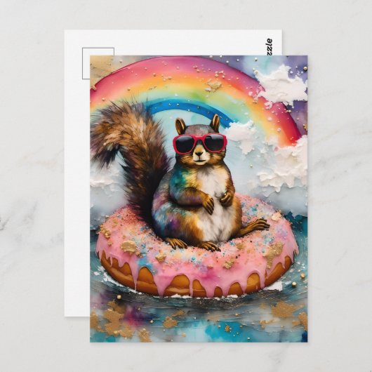 Carte Postale Écureuil sur le gazon flottant de l'ânesse Drôle V (Devant / Derrière)