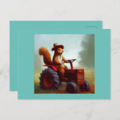 Carte Postale Écureuil sur un tracteur (Devant / Derrière)