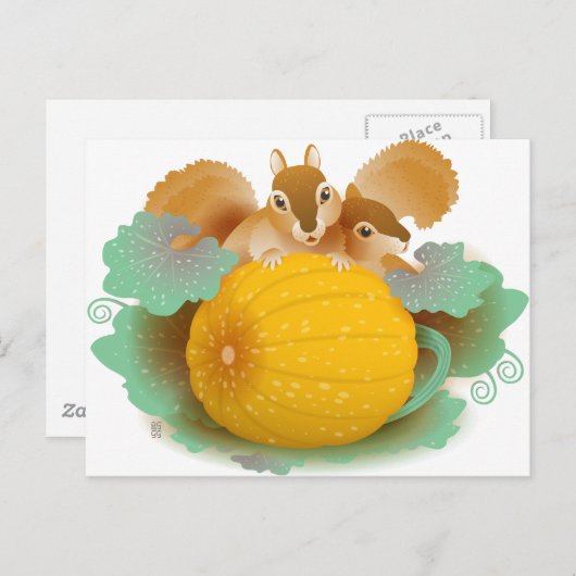 Carte Postale écureuils dans le patch citrouille (Devant / Derrière)