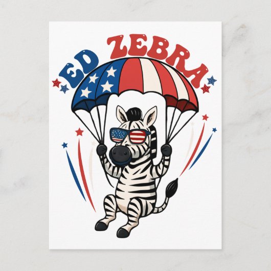 Carte Postale Ed Zebra Happy 4 juillet drapeau patriotique améri (Devant)