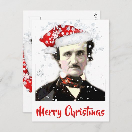 Carte Postale Edgar Allan Poe Casquette de Noël Snowflake (Devant / Derrière)