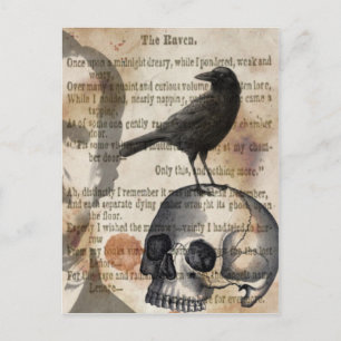 Carte Postale Edgar Allan Poe Le crâne corbeau et BIrd