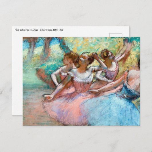 Carte Postale Edgar Degas - Quatre Ballerinas sur scène (Devant / Derrière)