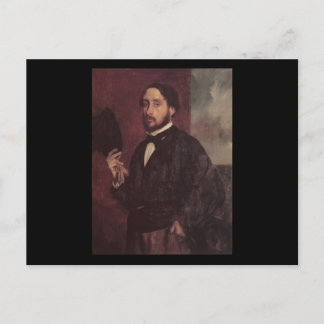 Carte Postale Edgar Degas soulevant son autoportrait de